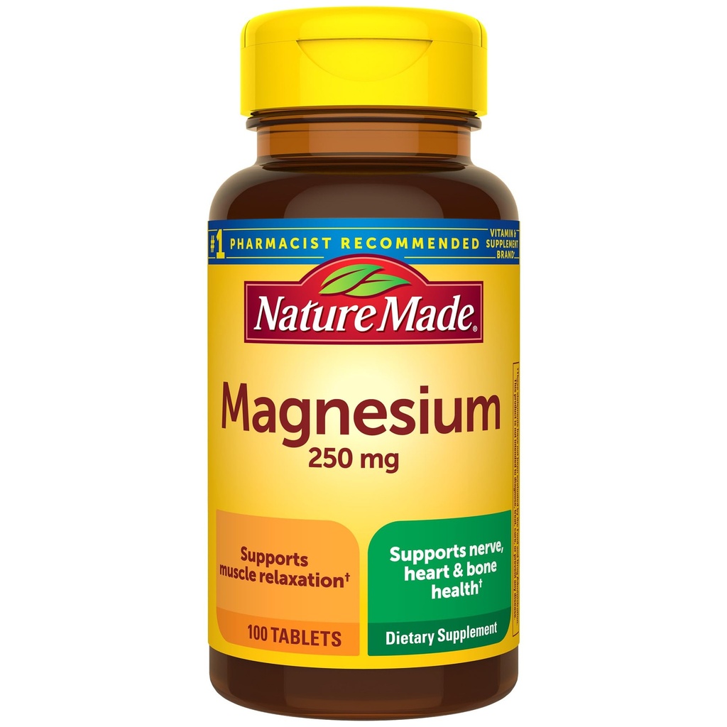 Natur gemacht Magnesiumoxid 250 mg, Magnesium Ergänzungen für Männer und Frauen, Unterstützung für Muskel, Herz, Knochen und Nerve Gesundheit, 100 Tabletten, 100 Tage Versorgung