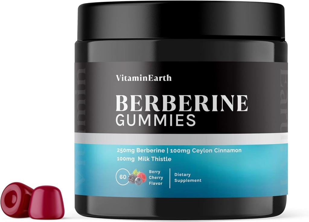 Berberine Gummies mit Berberine HCL, Ceylon Cinnamon & Milk Thistle für Immun- und Stoffwechselunterstützung - Berry Cherry Flavor - 60 Count