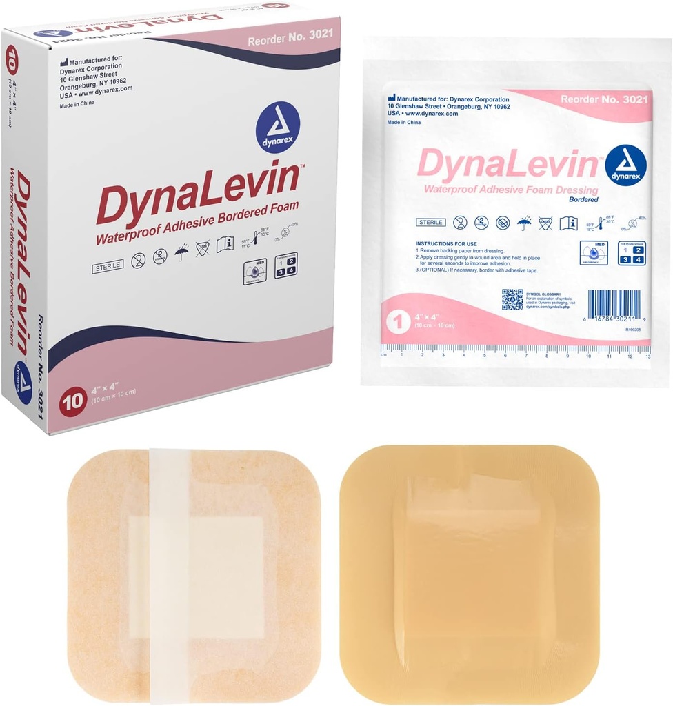 Dynarex Dynalevin Wasserdichte Kleber Randschaum, 10 Count/4 x 4 Zoll
