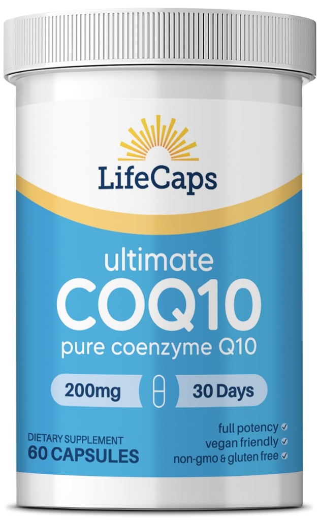 LifeCaps CoQ10 200mg - Ultimate CoQ10 - Ultra High Absorption Q10 Ergänzungen - 60 Zähler