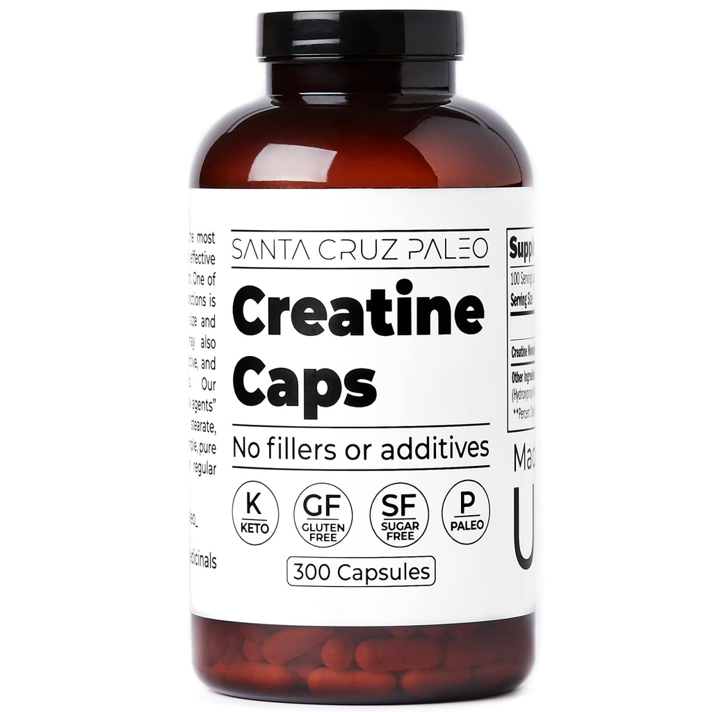 Santa Cruz Paleo Creatine Kapseln, unterstützt Muskelwachstum & Energie, Glutenfrei, Keto, Zuckerfrei, Paleo, keine Füllstoffe oder Additive, Kreatin Monohydrat Pillen, 2500mg, 100 Servierungen, 300 Kapseln