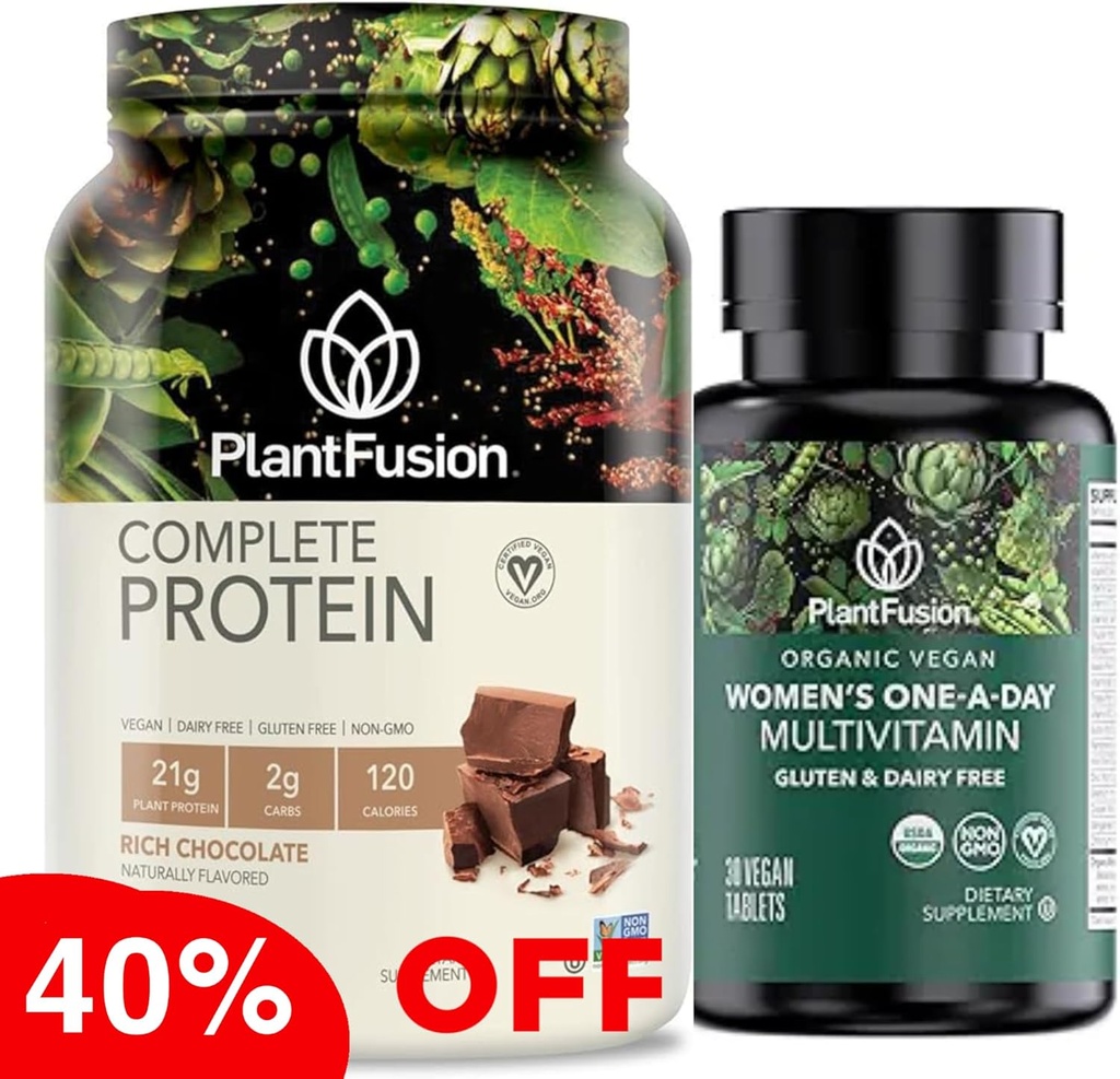PlantFusion Protein Powder & Organic Women’s Multivitamin Bundle – 21g Pflanzenbasiertes Protein mit BCAAs, Clean Ingredients, & Delicious Flavor Plus 19 Essential Vitamins for Energy, Immunity & Heart Hea