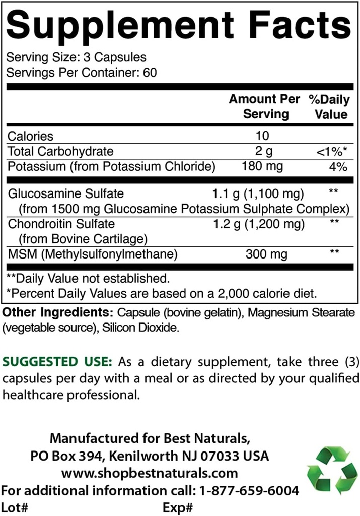 Best Naturals Glucosamine Chondroitin und MSM & Vitamin D3 2000 IU