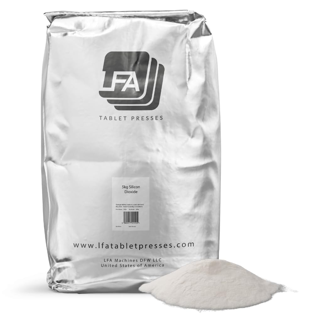 Dioxyde de silicone - Anticaking Agent - 5 kg (11 lb) - Poudre de Silice de qualité alimentaire - Glidant absorbant l'humidité pour presse à comprimés et mélange de pilules de remplissage