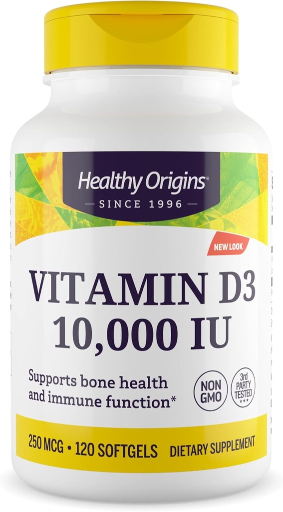 Gesunde Herkunft Vitamin D3 10.000 IU (Non-GMO, hohe Potenz, Knochenunterstützung, Immununterstützung, Glutenfrei), 120 Softgels