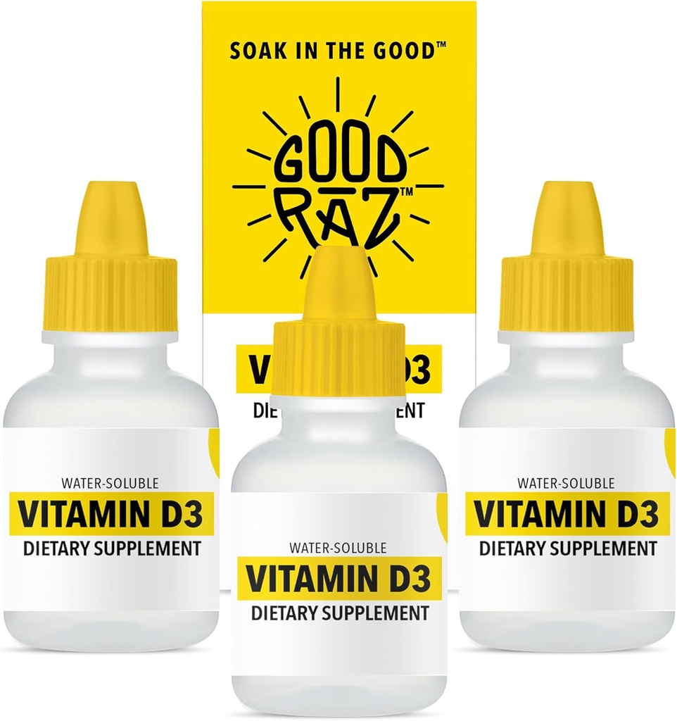Vitamin D Tropfen Erwachsene - Wasserlösliche Flüssigkeit D3 Tropfen - Potent Vitamin D Flüssigkeitstropfen - kein Stir, Non-GMO, Kosher - D3 Flüssigkeit zum Trinken oder Essen, Flavorless - 12-Monats-Versorgung (3)