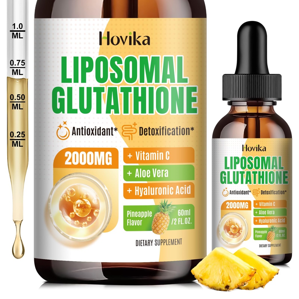 Liposomale Glutathione Supplement 2000mg, flüssige Glutathione Tropfen mit Vitamin C, Master Antioxidantien für Immunsystem, Aging Defense, Hautgesundheit, Leber Detox -Superior Absorption, Ananas 2 Fl Oz