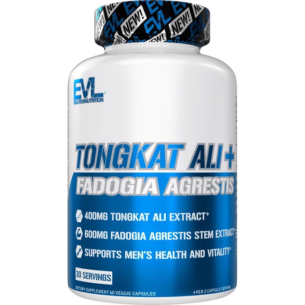 Evlution Nutrition Tongkat Ali + Fadogia Agrestis - Men’s Health + Vitality Support - 400mg Tongkat Ali + 600mg Fadogia Agrestis Stem Extract - Workout Supplement - Vegetarische Kapseln - 30 Servietten