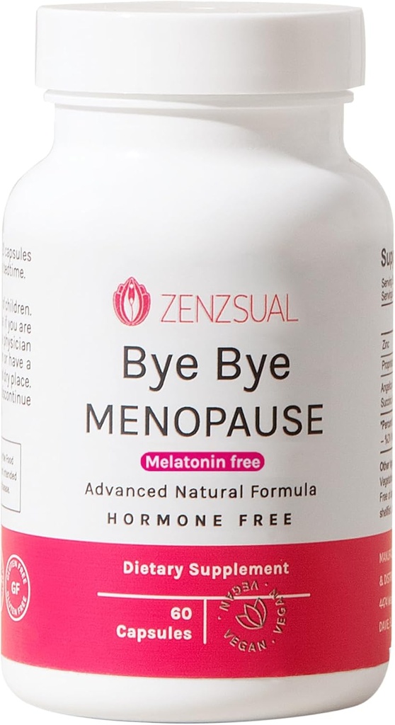 ZENZSUAL Bye Bye Menopause Ergänzungen für Frauen – Natürliche Menopause Unterstützung für Heiße Flashes, Nachtsüße, Mood Swings & Hormon Balance – Melatonin-frei, Vegan, Estrogen-freie Formel – 60 Kapseln