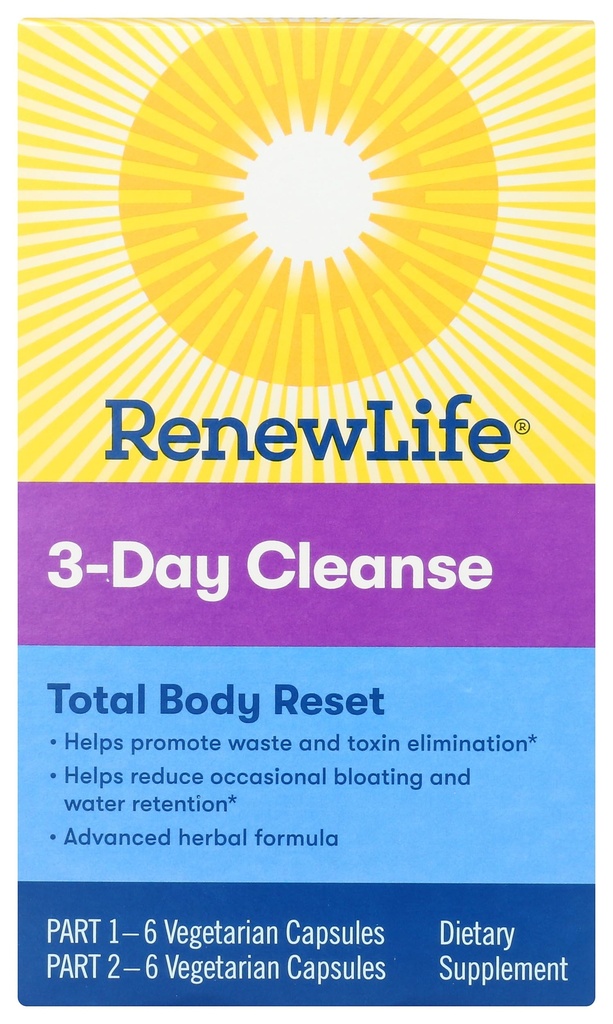 Renew Life Adult Cleanse Total Body Reset, Fortgeschrittene Kräuterformel - 2-Teil, 3-Tage-Programm - Gluten, Dairy & Soy Free - 12 vegetarische Kapseln