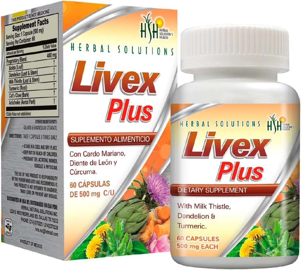 Solutions à base de plantes Livex Plus Supplément naturel pour la clease du foie. Aide à améliorer un détox hépatique et la santé digestive.