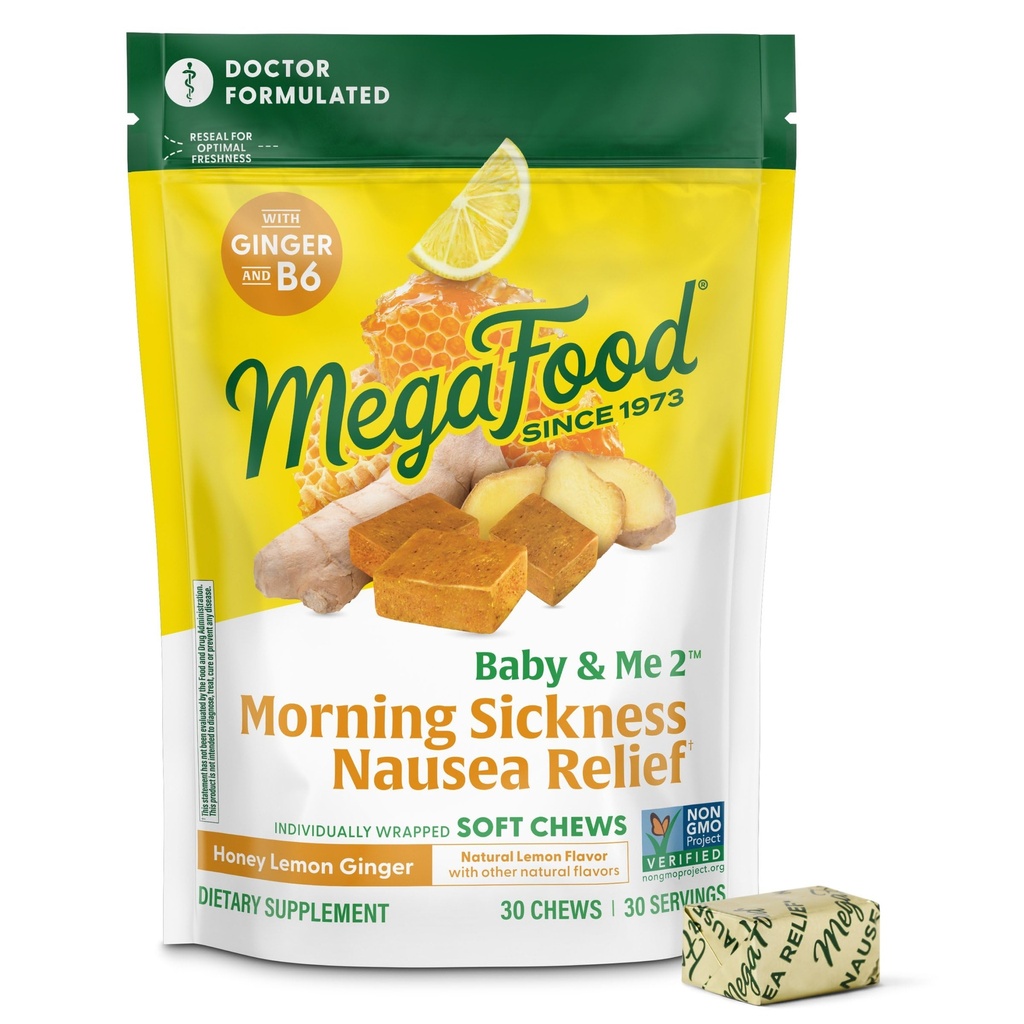 MegaFood Bébé & moi Soin de la maladie prénatale du matin, Ginger Chews, avec la vitamine B6, fait avec 9 allergènes alimentaires, miel Lemon Ginger Flavor, 30 Chews