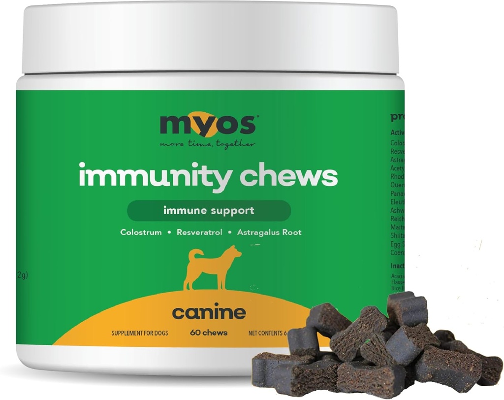 MYOS Immunität Chew für Hunde - Immunsystem-Unterstützung, Antioxidantien, Hilft Cellular Health & Vitality- mit Kolostrum, Resveratrol, Astragalus Root, und Pilze- Tägliche Kaubare Ergänzung