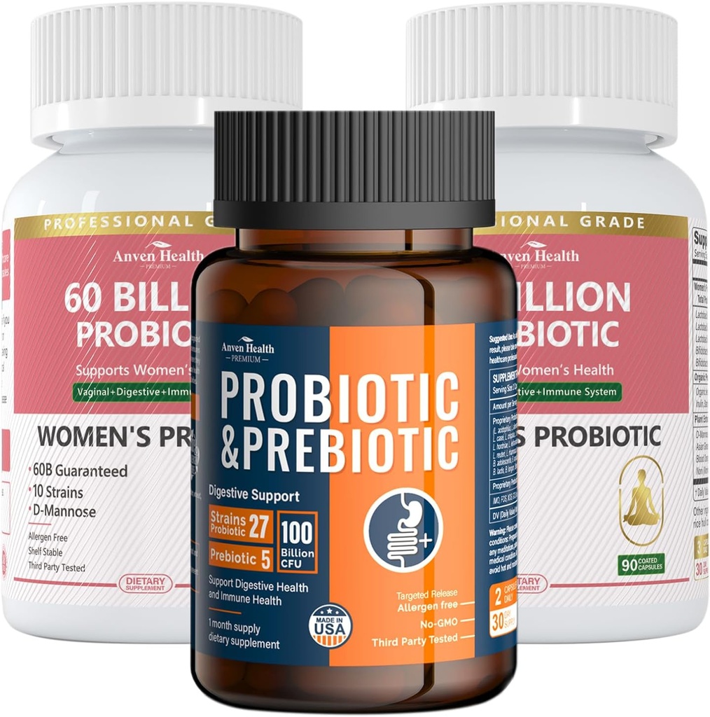 Gut Health Support Bundle: 2 Flaschen Frauen Probiotics + 1 Flasche Universal Probiotics – Verdauungs-, Urinär- und Immungesundheit für Männer & Frauen