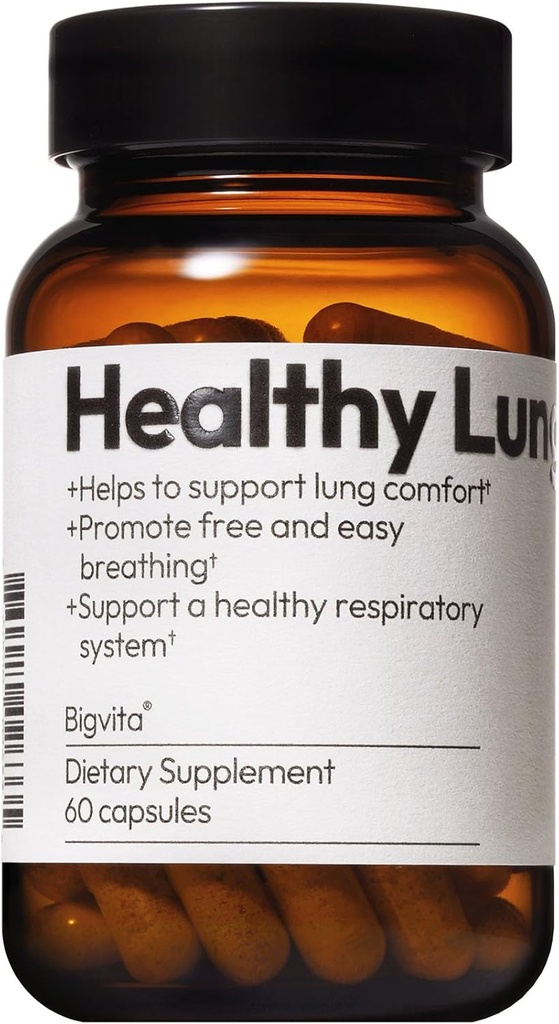 BIGVITA Lung Health Vegan Gluten Kostenlose Ernährung Lung Support Supplement für Lung Detox & Cleanse, Respiratorische Immununterstützung & Clear Mucus & Relieve Cough, 60 Kapseln