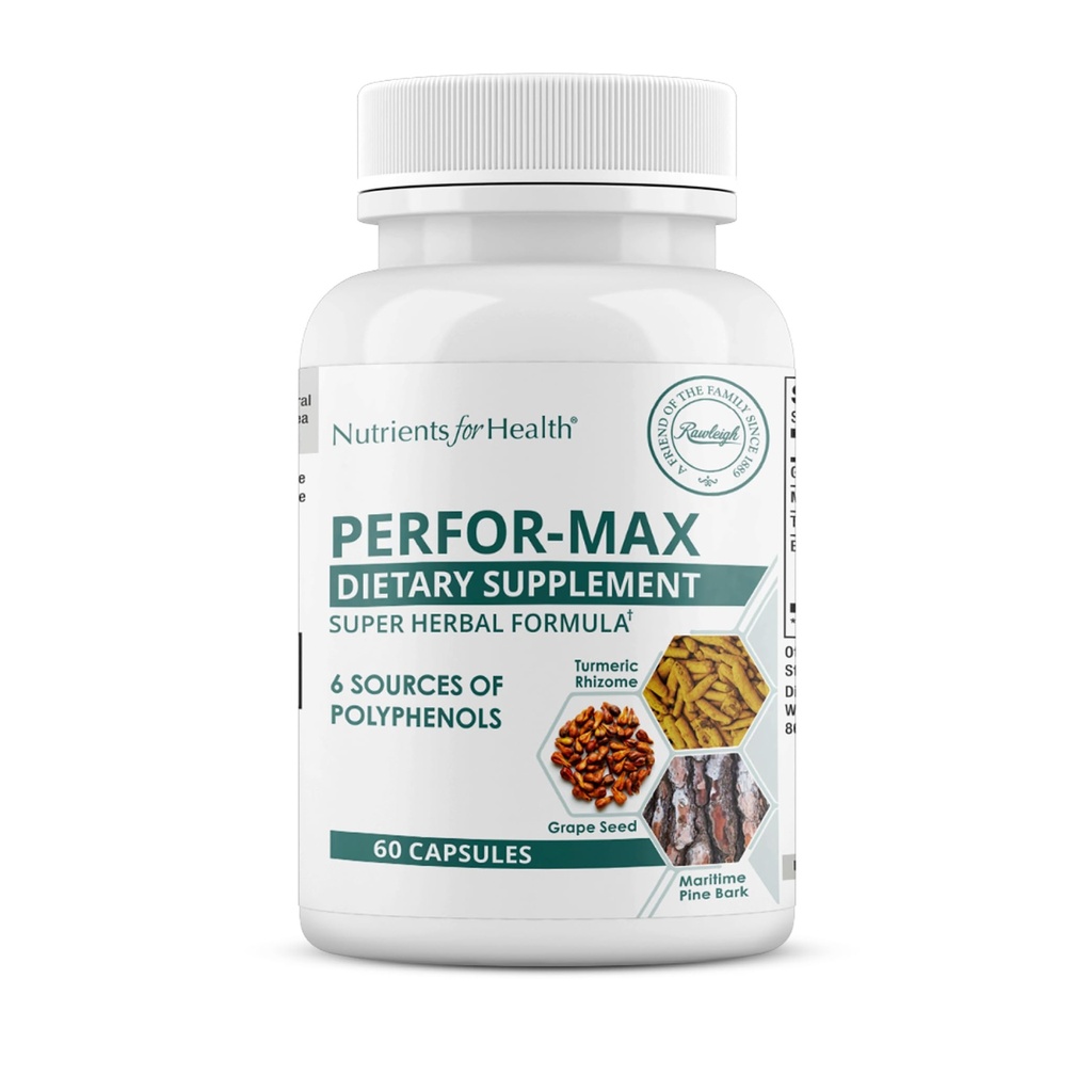 Rawleigh Perfor-Max Antioxidant Blend – Grape Seed Extract, Pine Bark, Turmeric, Green Tea, Rosemary & Hawthorn – 6-in-1 Polyphenol Complex for Heart, Circulation & Healthy Aging. 60 Capsules,1 Month