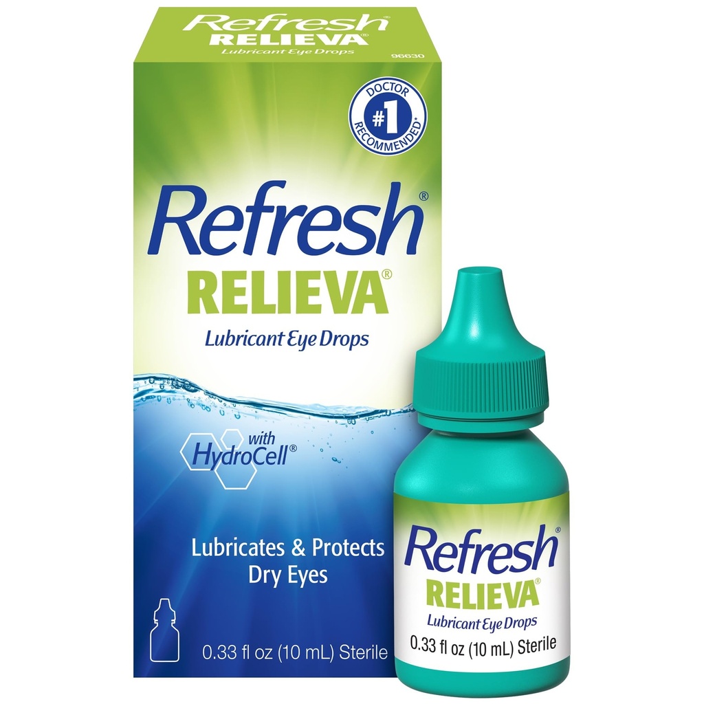 Refresh Relieva gouttes oculaires lubrifiantes, 0.33 Fl Oz stérile, emballage peut Vary