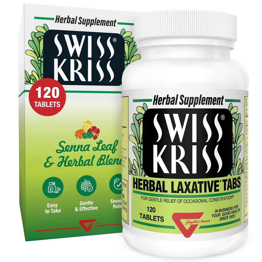 Swiss Kriss Herbal Laxative Tablets, Gentle & Natural Laxatives for Constipation Relief für Erwachsene & Kinder im Alter 6, Werke in 6-12 Stunden, Senna Laxative, 120 Tabletten insgesamt