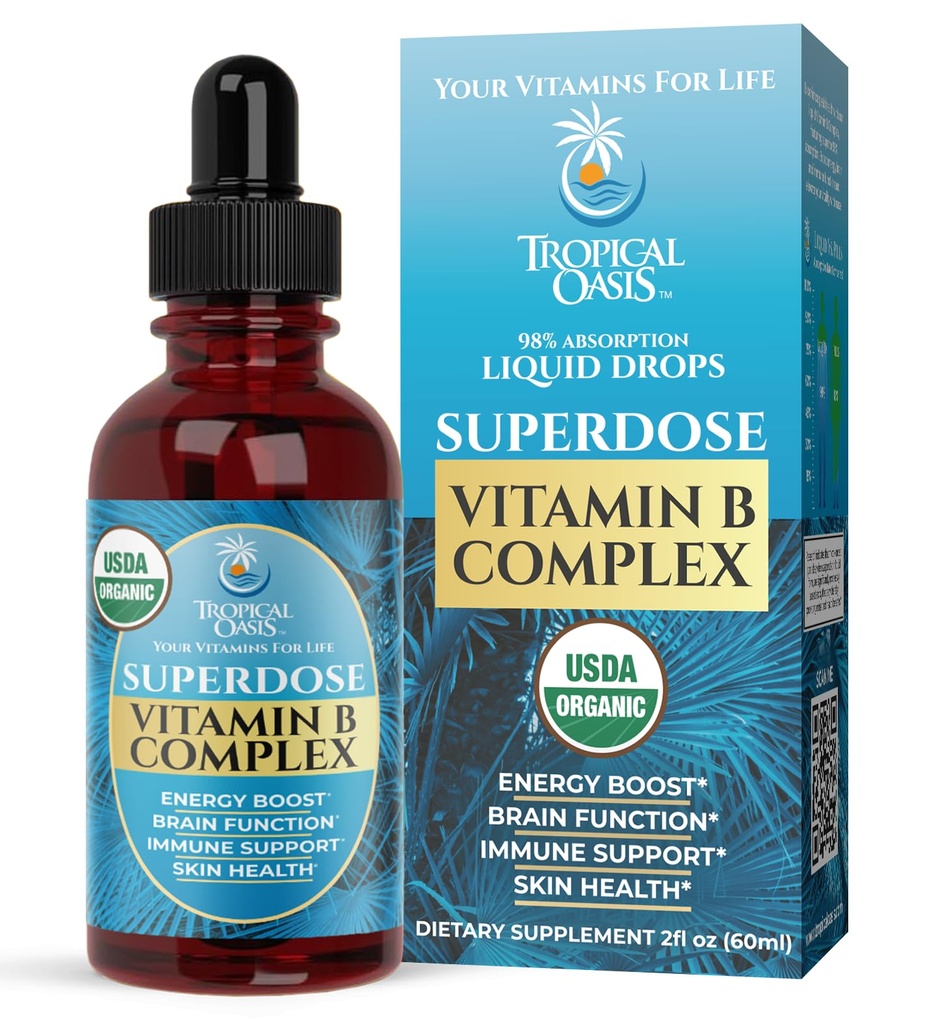 Superdose Biologique Vitamine B Complexe Liquid DV Vitamine B12, B6, Biotine, Niacine, Folate, Énergie, Santé du Cerveau, Immune Support