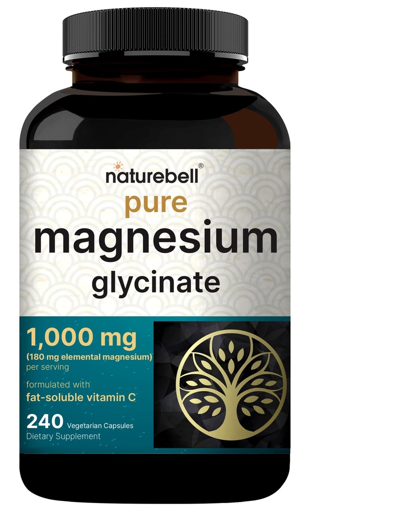NatureBell Pure Magnesium Glycinate 1000mg Per Serving, 240 Veggie Capsules