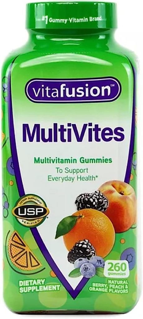 Vitafusion MultiVites Essential Multivitamin Natural Berry, Pfirsich und Orange Flavor 260 ct.