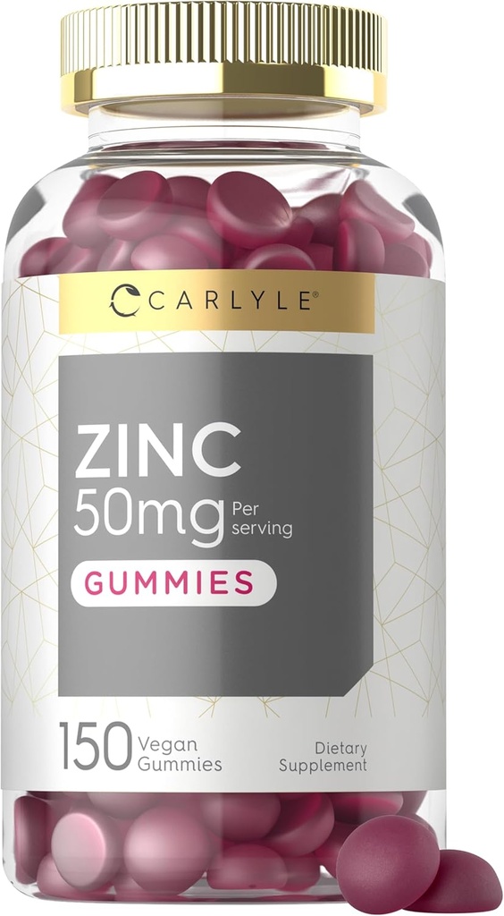 Carlyle Zinc 50mg Gummies | 150 Count | Vegan, Non-GMO und Gluten freie Formel | Zink Citrat Nahrungsergänzung