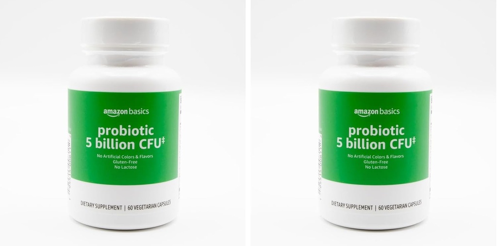 Basics Probiotic 5 Billion CFU, 8 Probiotische Stämme mit 60 mg Prebiotic Blend, 60 Graf Vegetarische Kapseln, 2 Monate Versorgung, Unterstützt gesunde Verdauung (Previously Solimo) (Pack von 2)