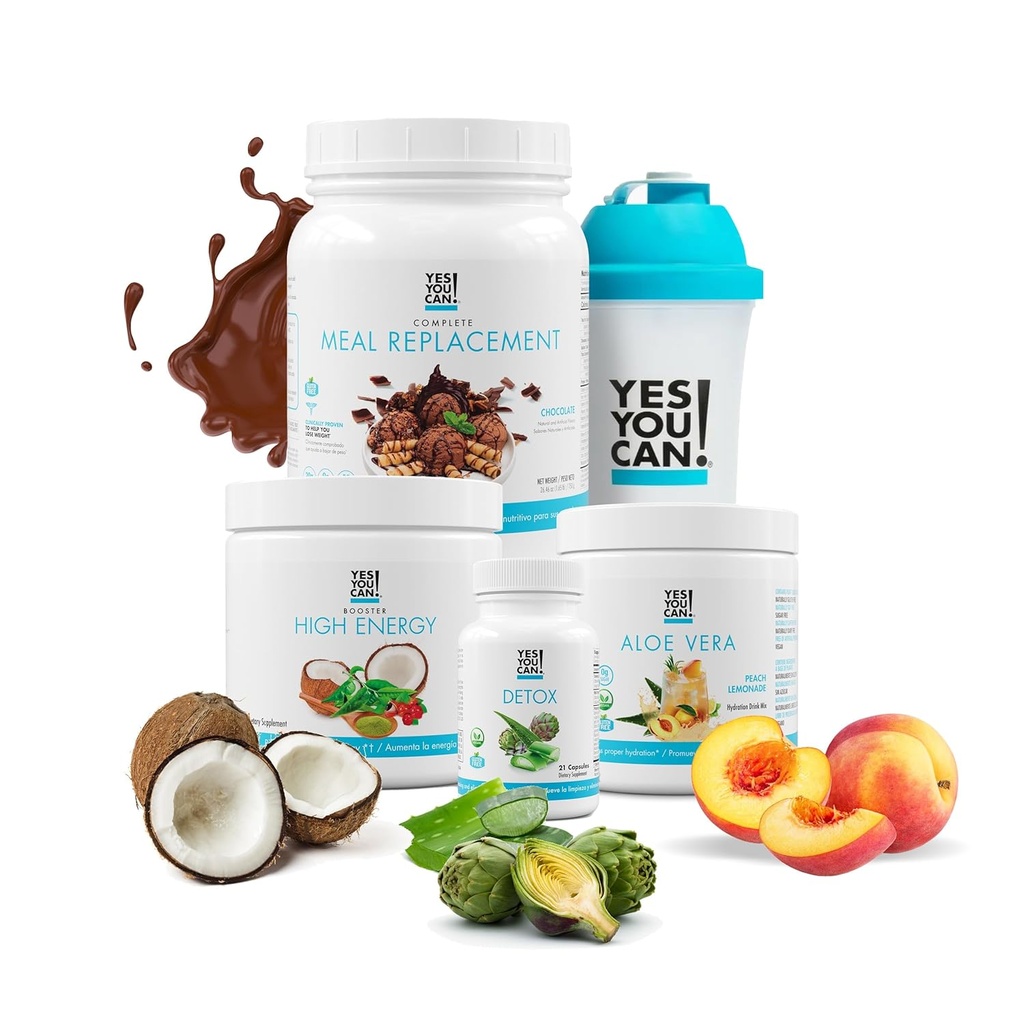Ja Sie können! Detox Plus Kit (Meal Replacement Chocolate, Aloe Vera Peach Lemonade) - Komplettes Meal Replacement Powder, High Energy Shake Booster, Aloe Vera Detox Supplement, Health Transformation