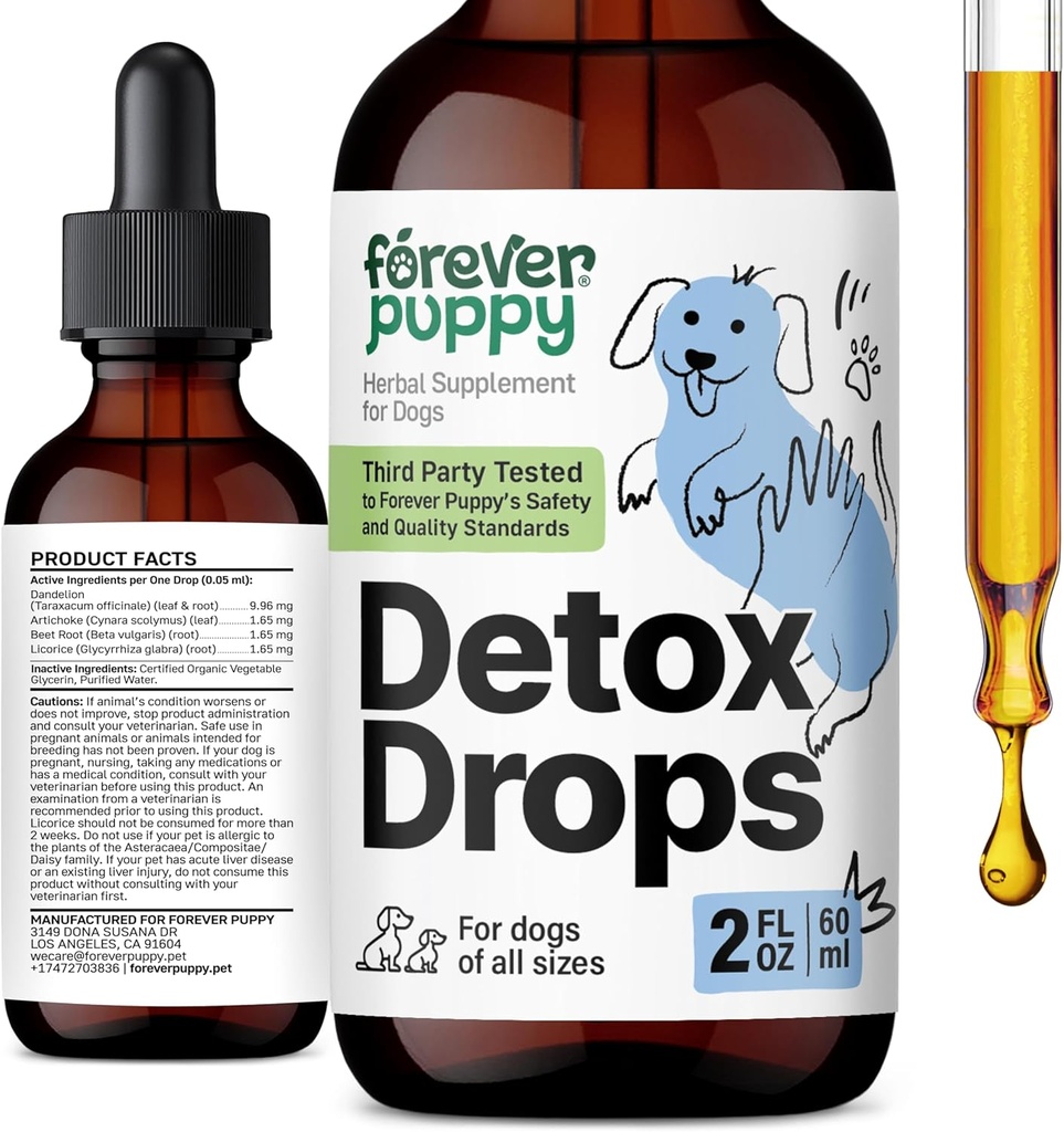 Forever Puppy Detox Tropfen für Hunde - Dandelion Root & Dandelion Blatt Tincture für Leber und Nieren Unterstützung - Kräuter Detox & Antioxidante Unterstützung Ergänzung für Hunde aller Rassen & Größen - 2 fl oz