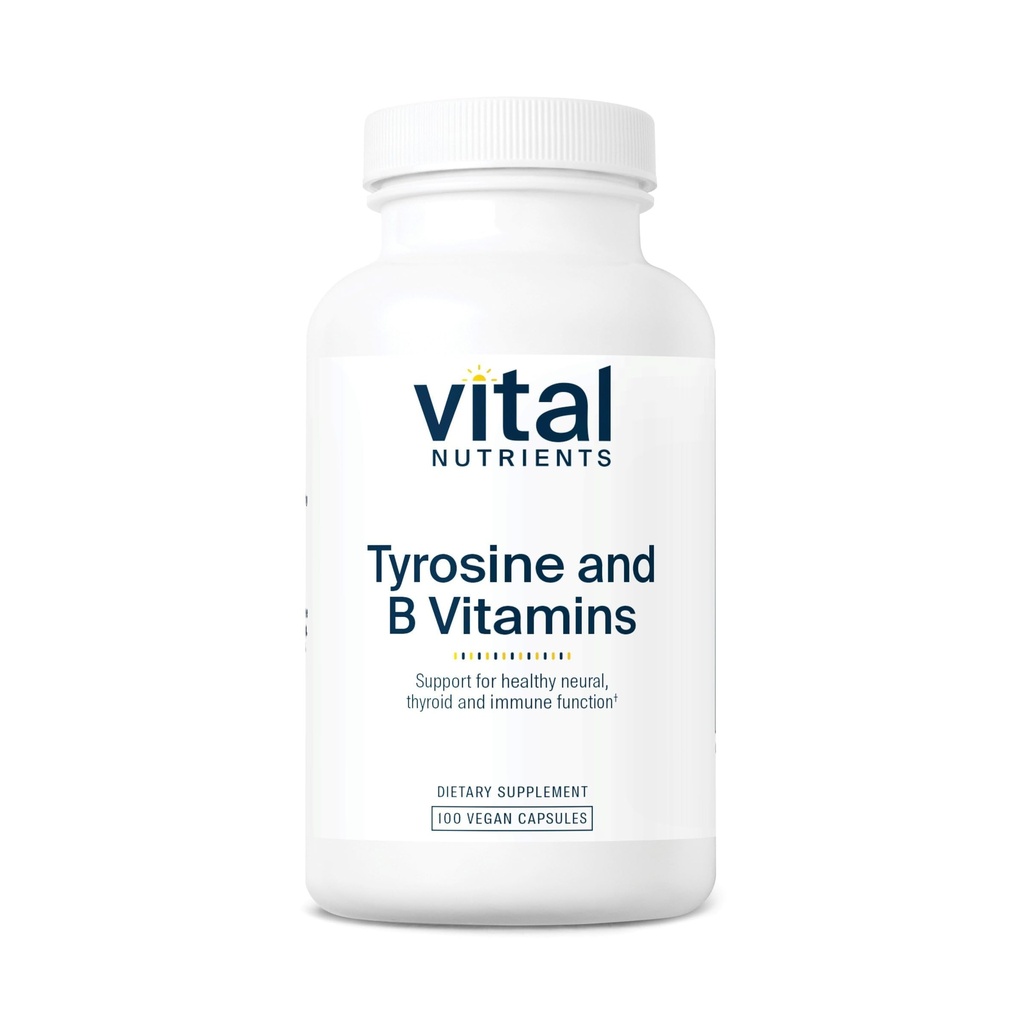 Vital Nährstoffe Tyrosin und B Vitamine | Schilddrüse, Immune und Nerve unterstützen Formel | Adrenal Support Complex | Gluten, Dairy, Soy Free | Non-GMO | 100 Kapseln