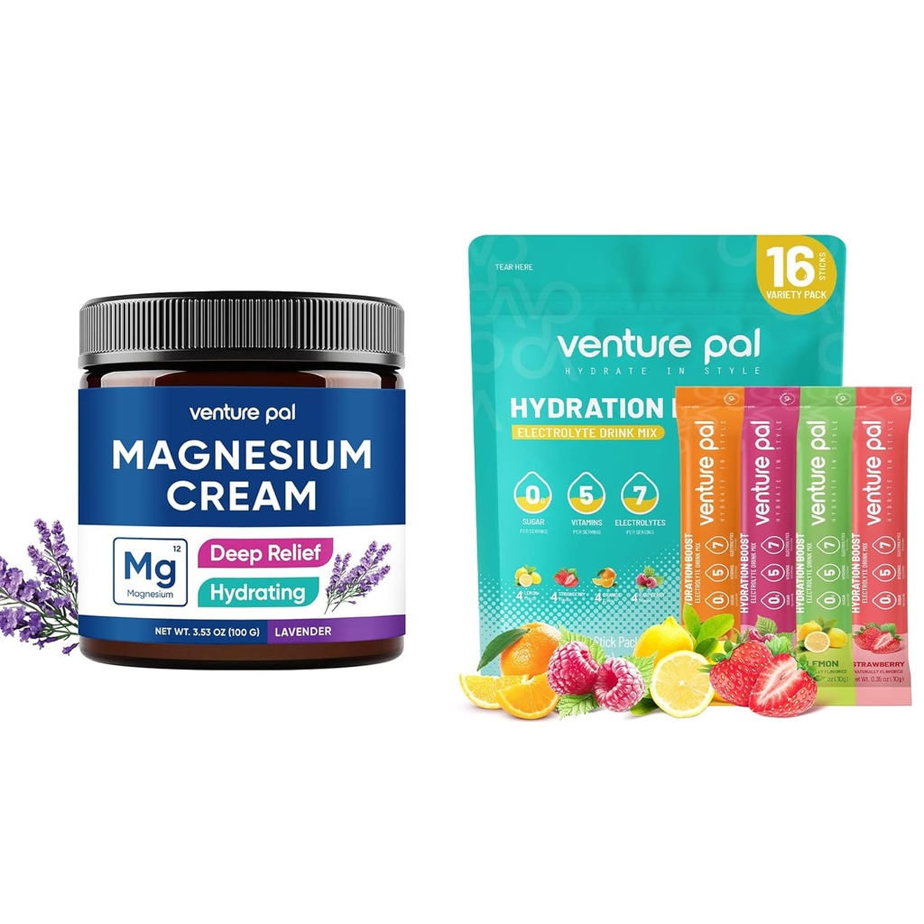 Venture Pal Feuchtigkeitsspendende Magnesium Lotion & Zucker Kostenlose Elektrolyt-Pulverpackungen