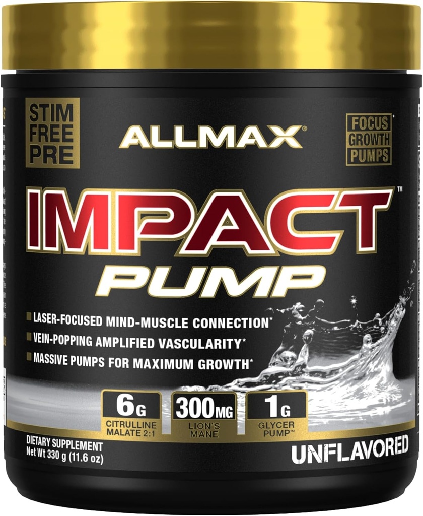 ALLMAX Nutrition Impact Pump Stim Free Pre Workout, 30 Portionen (Unflavored)