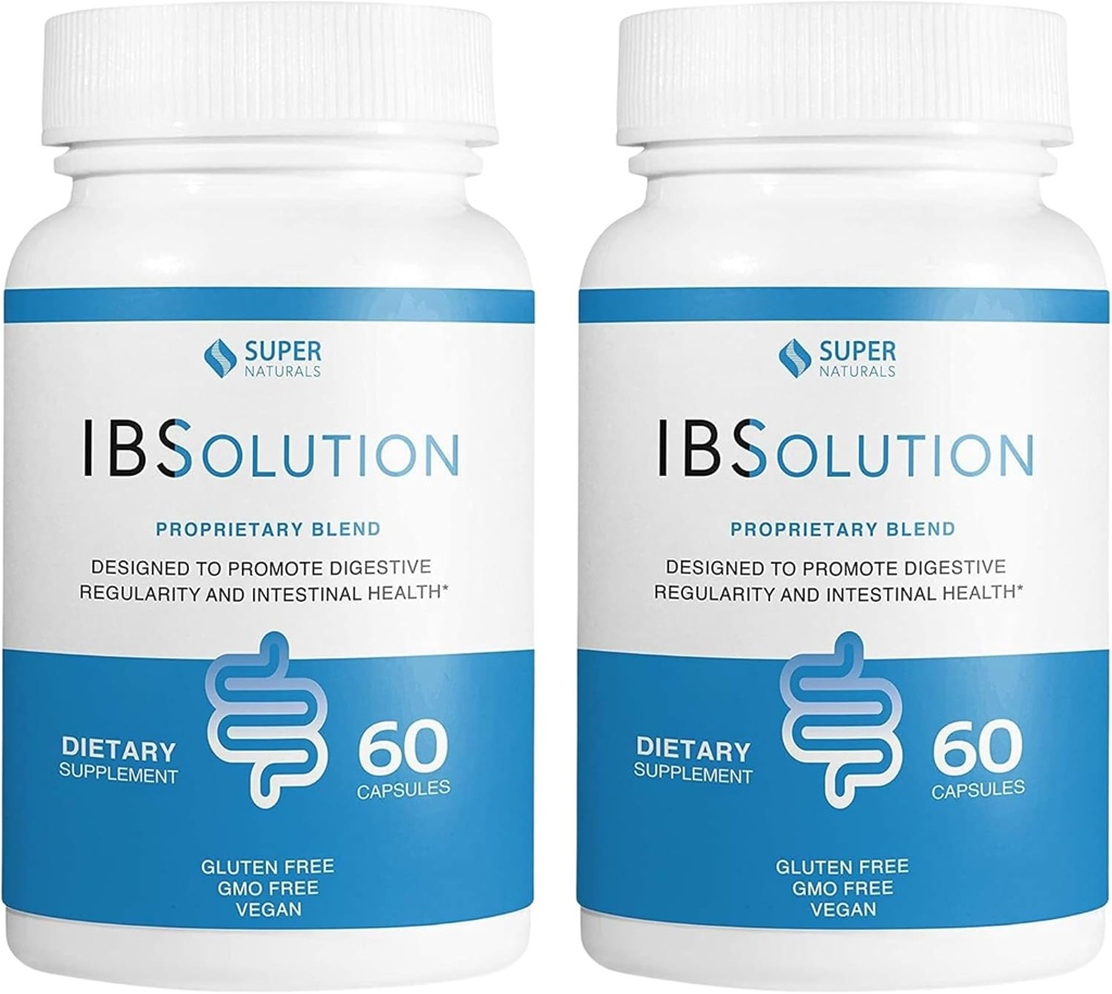 IBSolution - Verdauungshilfe, Gas, Bloating, Durchfall, Verstopfungshilfe, Bauchschmerzen, Mit Psyllium, Förderung Regularität, Unterstützt Gut Health, Made in USA - 60 Vegan Kapseln, 2-Pack