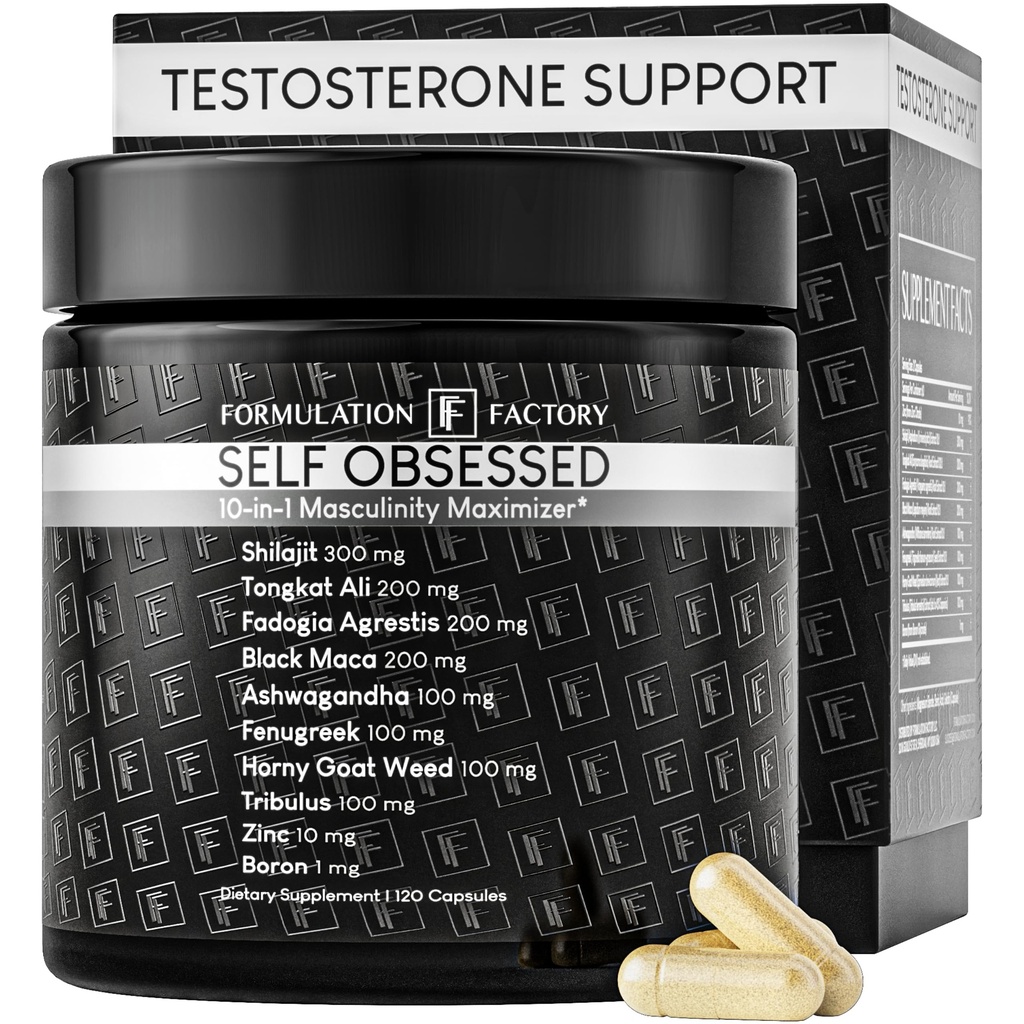 Formulation Fabrik Selbst besessen 10 in 1 maskulin Maximizer Supplement, Shilajit für Männer, Tongkat Ali, Ashwaganda, Fenugreek Muskelwachstum, Energie, Antrieb, Stärke, Erholung 2 Monat (Pack 1)