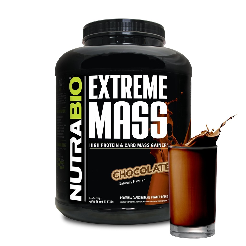 NutraBio Extreme Mass Gainer Protein Powder, 53G Protein, Clean Weight Gainer, Erhöhen Muskelmasse, Full Spectrum Amino Acid - Schokolade, 6 Pfund