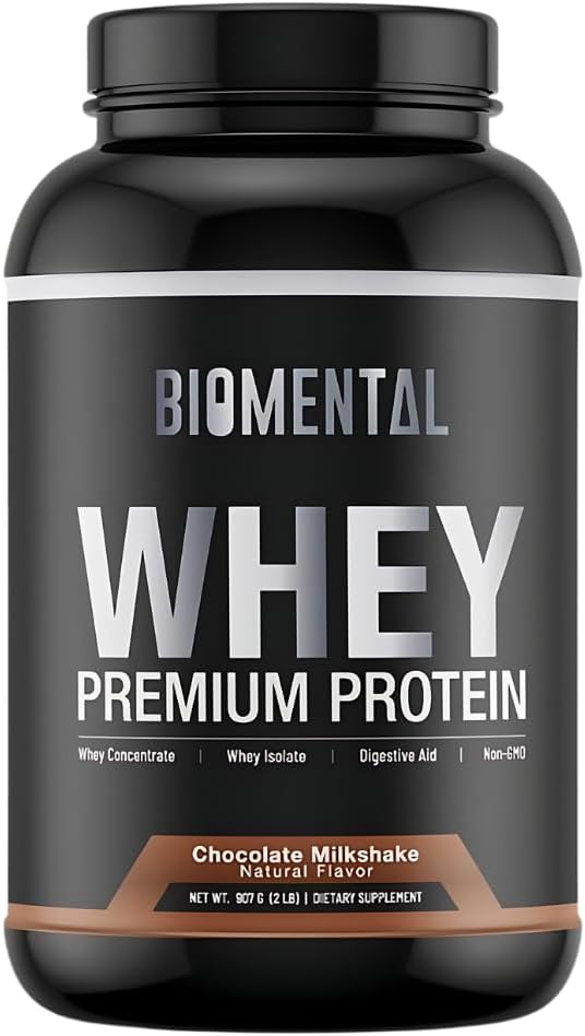 Biomental Chocolate Whey Protein Powder - Rich Flavor für Muskelwachstum & Erholung - Premium Fitness Nahrungsergänzung - Zero Artificial Flavors & Sweeteners - Protein Supplement 2 Pfund