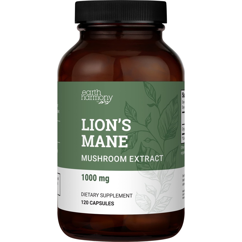 Bio Lions Mane Supplement (1000mg), 2-Monats-Versorgung Lion's Mane Mushroom Supplement Extract zu unterstützen Fokus, Gedächtnis (120 Kapseln)