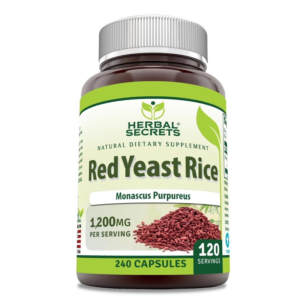 Herbal Secrets Red Yeast Riz 1200 Mg par portion, 240 Capsules Veggie Supplément.