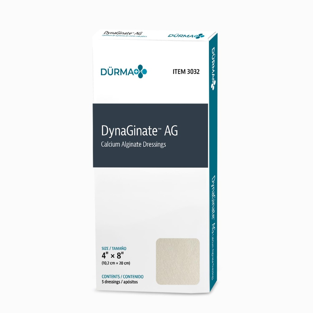 Dynarex DynaGinate AG Dressings Alginate Calcium Argent - 4"x8", Calcium Alginate Wound Dressing with Silver Ions, 1 Cas de 50 DynaGinate AG Dressings - 4"x8" - 1 Boîte de 5