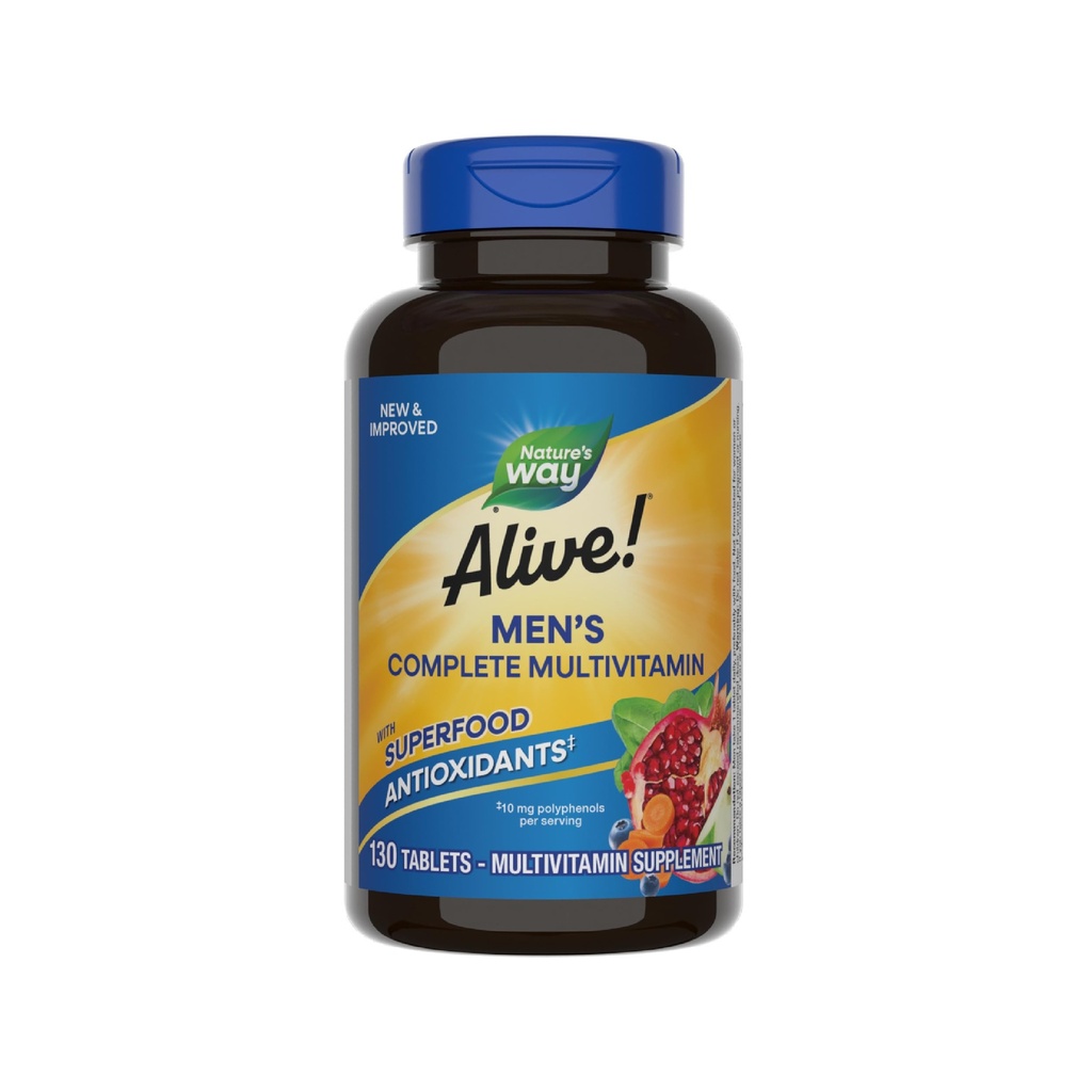 Nature's Way Alive! Men's Complete Daily Multivitamin, unterstützt Energiemetabolismus & Muskelfunktion*, mit B-Vitamins, Glutenfrei, 130 Tabletten (Packaging May Vary)