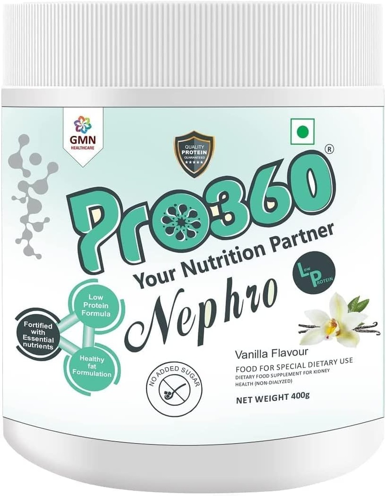 AZAZ Pro360 Nephro LP - Non-Dialysis Care Nutritional Protein Drink (Vanilla Flavour) No Added Sugar, Special Dietary Supplement for Kidney / Renal Health, 400 Gm