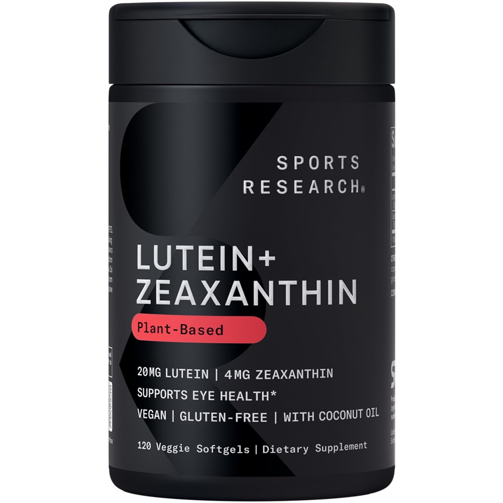 Sports Research® Capsules de lutéine et de zéaxanthine - Supplément de soutien pour la santé oculaire fabriqué avec Lute-Gen® et huile de coco biologique - Vegan Friendly & Non-GMO Vérifié - 120 Softgels Veggie