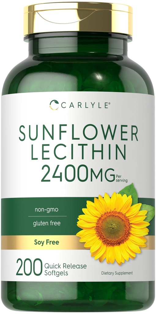 Carlyle Sunflower Lecithin Softgel Kapseln | 2400mg | 200 Count | Reich an Phosphatidyl Choline | Non-GMO, Soy Free, Glutenfreie Ergänzung