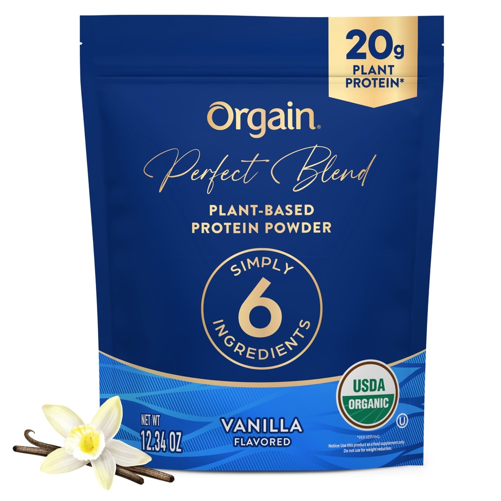 Orgain Organic Vegan Perfect Blend Protein Powder, 20g Clean Plant Protein, 6 Zutaten, <1g Zucker, Glutenfrei, Non-GMO; keine künstlichen Geschmacksrichtungen, Stevia Extrakt, Dairy oder Soy Zutaten- Vanille