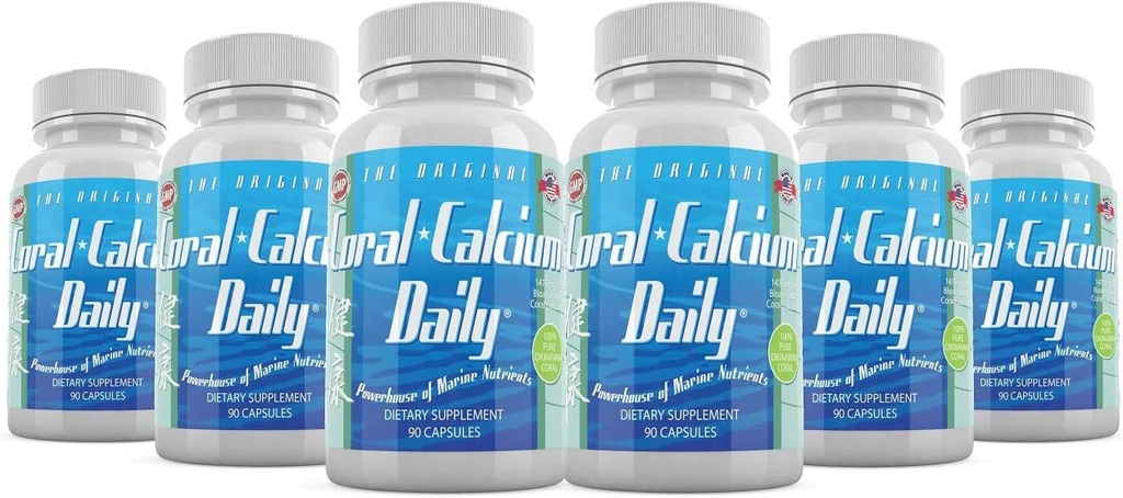 Santé quotidienne - Pure Okinawa Coral Calcium - Supplément Marine-Grade avec 72 minéraux traces - 1475mg, 540 Capsules de légumes (6 mois d'approvisionnement)