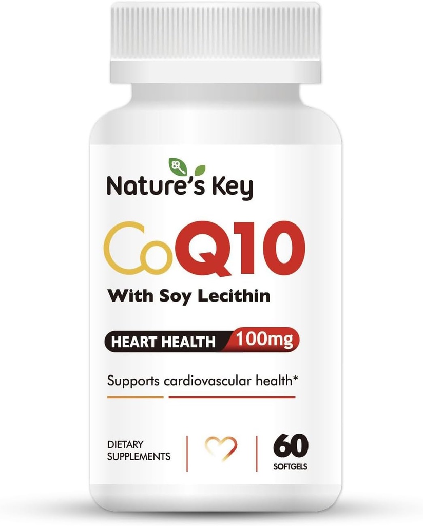 Nature's Key CoQ10 200mg Softgels - 3X Bessere Absorbtion Wasser lösliche Coenzym Q10 für Herzgesundheit mit 50mg Soy Lecithin - 1 Monat Versorgung(60 Zähler)