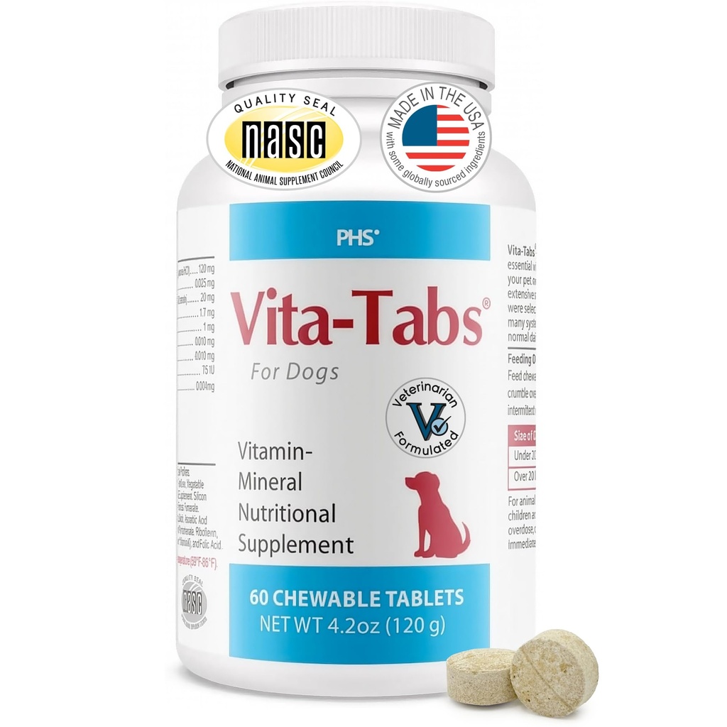 Essentielle Vitamine, Mineralstoffe, Nährstoffe - Nahrungsergänzungsmittel für Hunde - Unterstützung Immunsystem, Knochen - Lebendige Geschmack - 60 Kautabletten