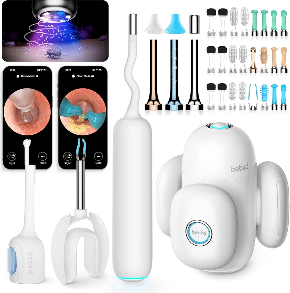 BEBIRD Home 30S Ear Care System - Ear Canal Cleaner with Flexible Scope FHD Kamera, UVC LED Licht, Visual Ear-Drops Dropper, Wax Removal Tweezers Tool zum Reinigen von Ohren, 3 Set Reinigungssets für Erwachsene/Kinder