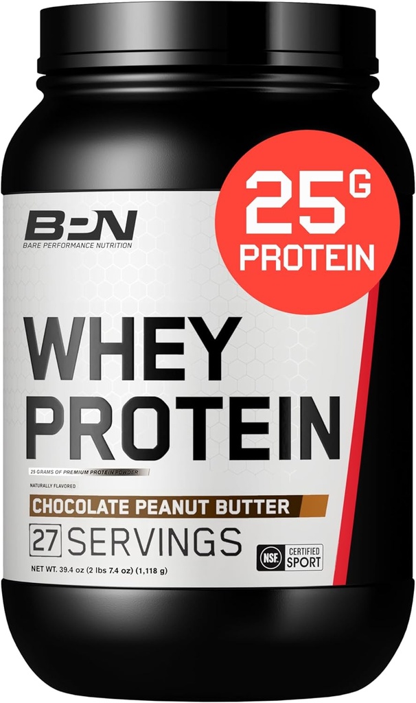 BARE PERFORMANCE NUTRITION, BPN Whey Protein + Casein Protein-Pulver-Mischung, Schokolade Peanut Butter, 25g Protein pro Servieren unterstützt Lean Muscle Erholung, 27 Servierungen, Dritte getestet