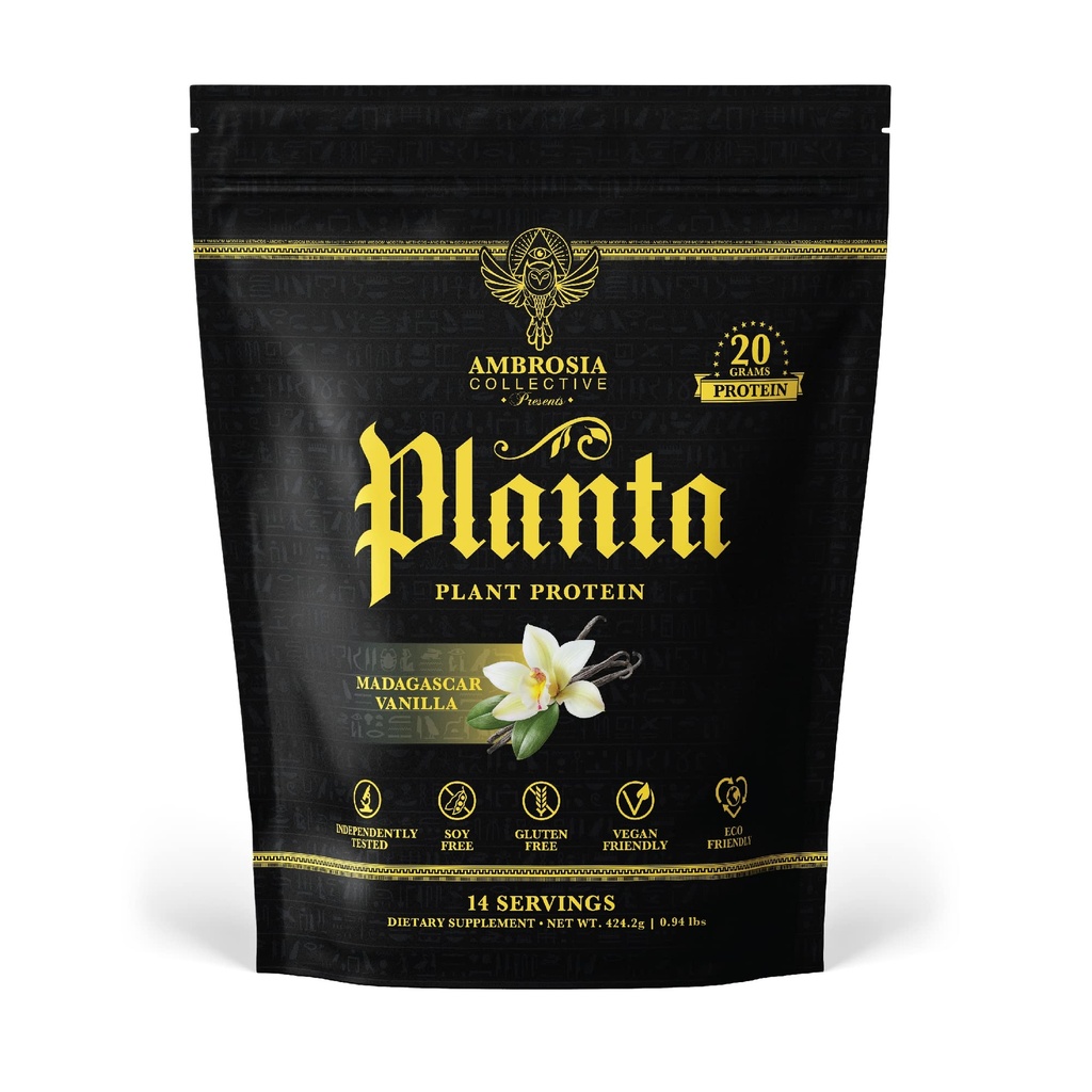 Ambrosia Planta - Premium Pflanzenbasiertes Protein | Vegan & Keto Friendly | Gourmet Flavors mit No Bloating or Stomach Upset | Gluten & Soy Free | Kein hinzugefügter Zucker | 14 Servierungen | (Vanilla)